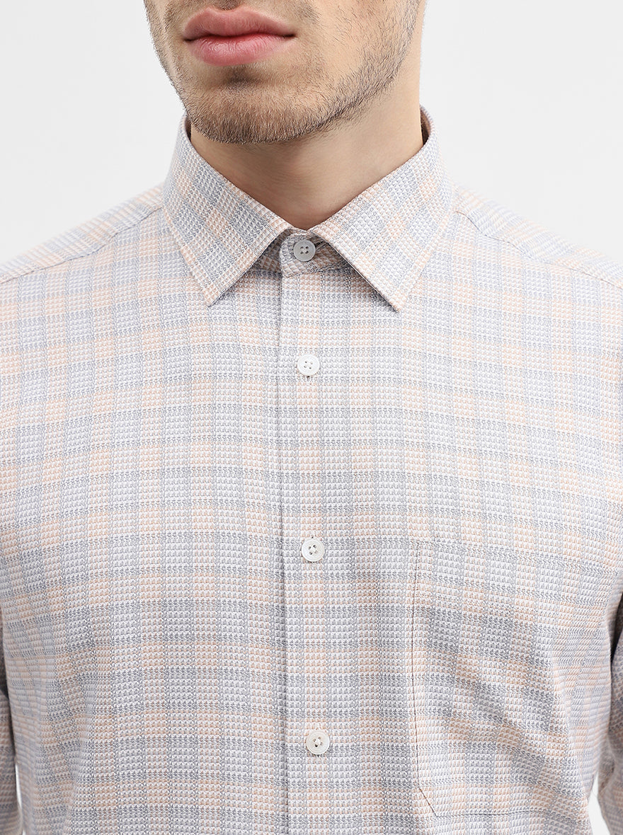 Grey & Fawn Checked Regular Fit Formal Shirt | JadeBlue