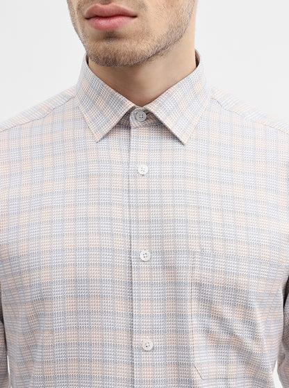 Grey & Fawn Checked Regular Fit Formal Shirt | JadeBlue
