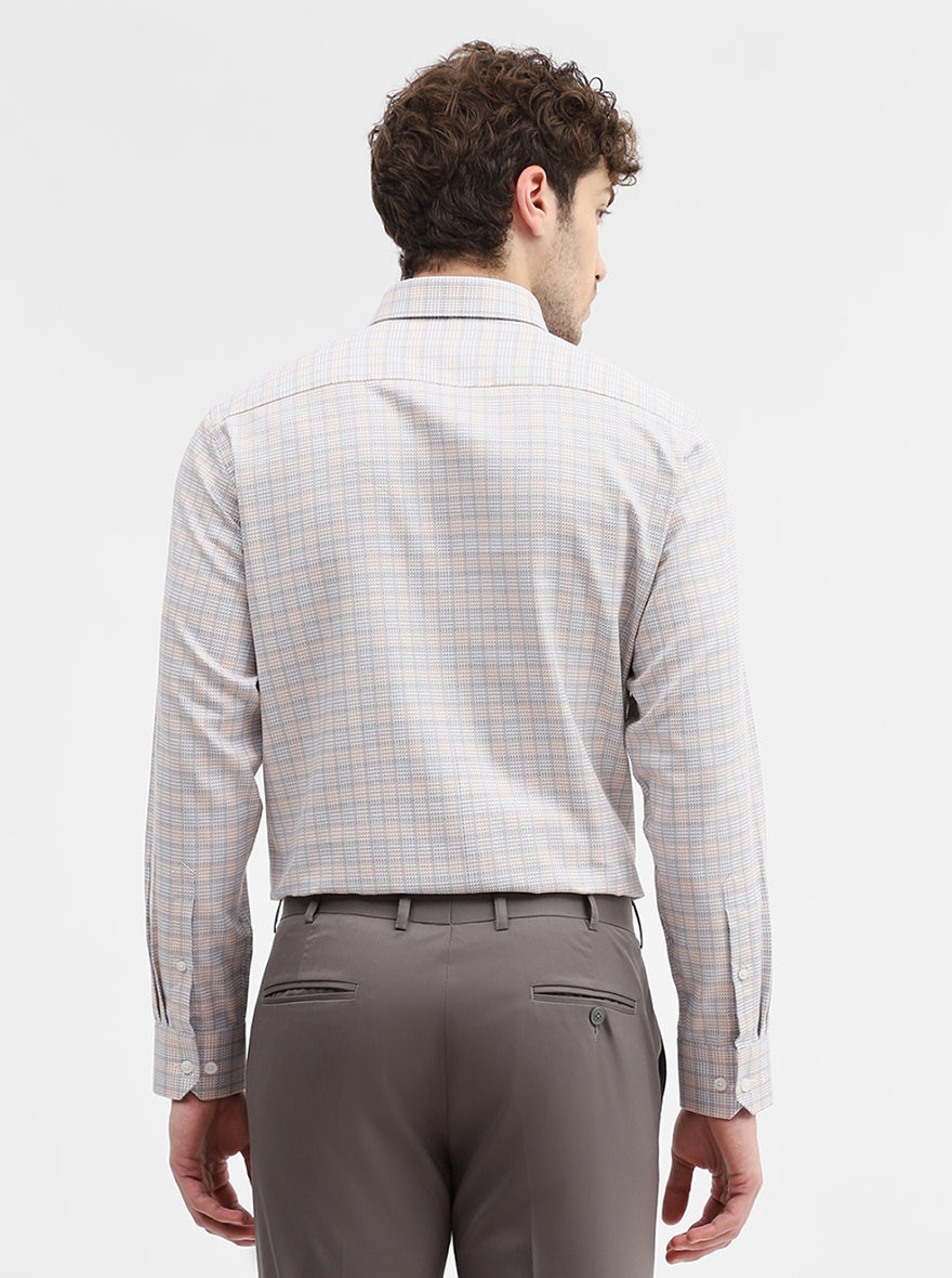 Grey & Fawn Checked Regular Fit Formal Shirt | JadeBlue