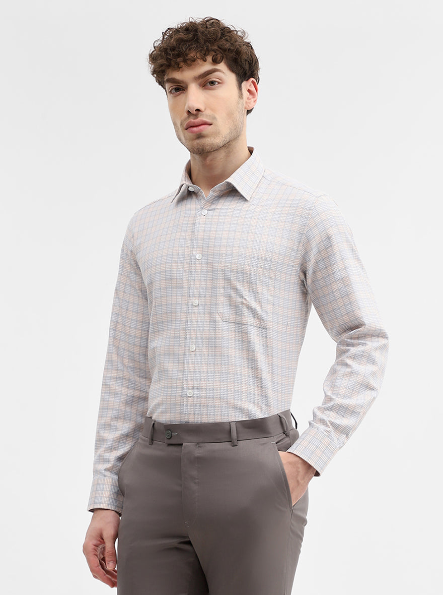 Grey & Fawn Checked Regular Fit Formal Shirt | JadeBlue