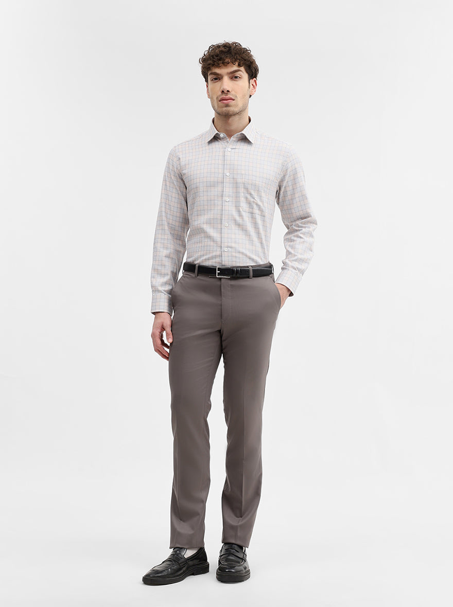 Grey & Fawn Checked Regular Fit Formal Shirt | JadeBlue