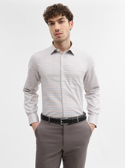 Grey & Fawn Checked Regular Fit Formal Shirt | JadeBlue
