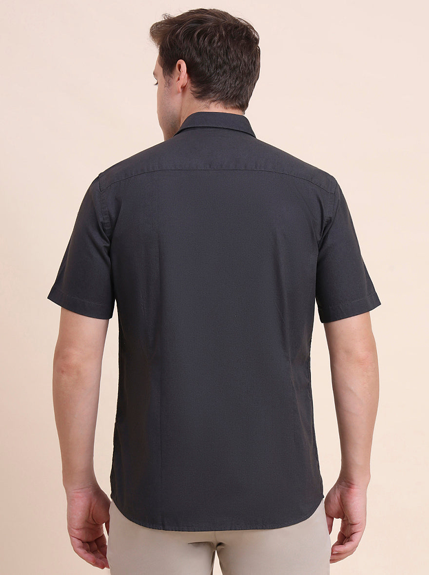 Charcoal Grey Solid Tailored Fit Semi Casual Shirt | JadeBlue