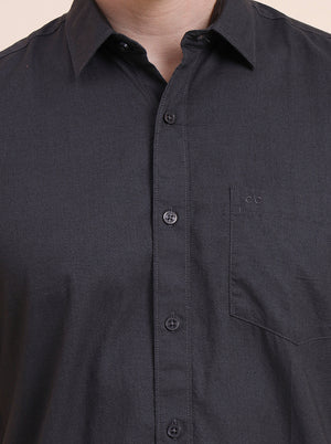Charcoal Grey Solid Tailored Fit Semi Casual Shirt | JadeBlue