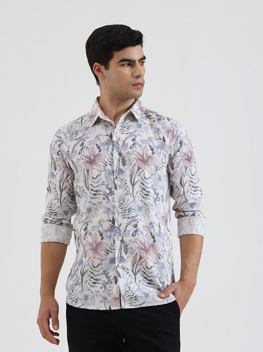 Pink Printed Slim Fit Casual Shirt | JadeBlue