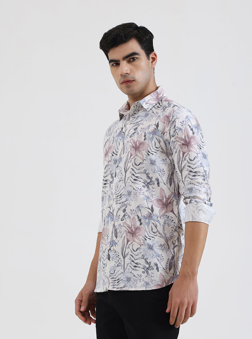 Pink Printed Slim Fit Casual Shirt | JadeBlue