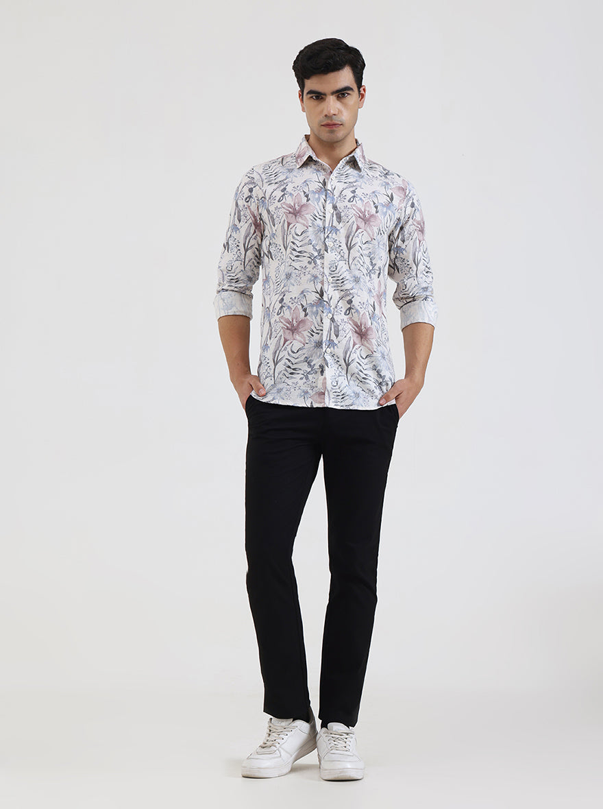 Pink Printed Slim Fit Casual Shirt | JadeBlue