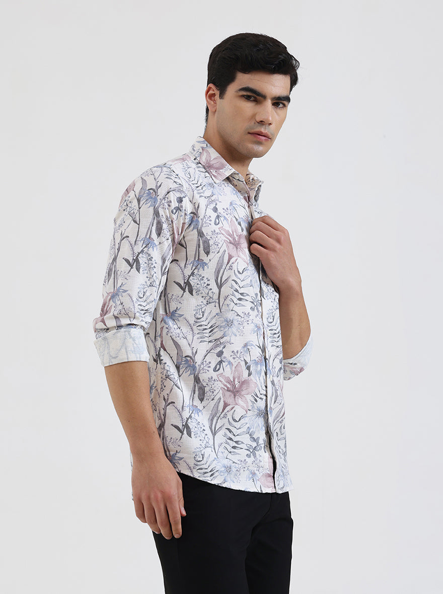 Pink Printed Slim Fit Casual Shirt | JadeBlue