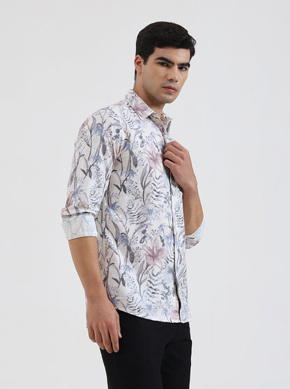 Pink Printed Slim Fit Casual Shirt | JadeBlue