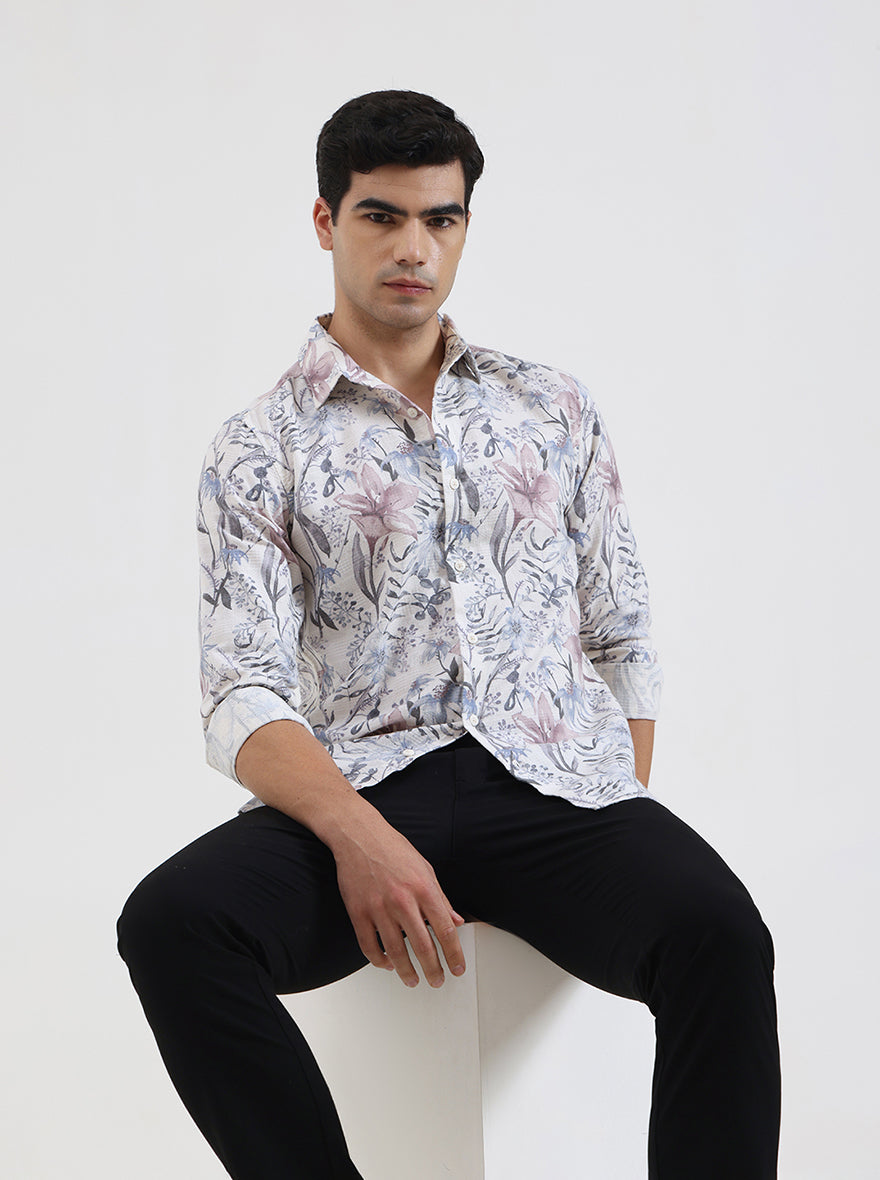 Pink Printed Slim Fit Casual Shirt | JadeBlue