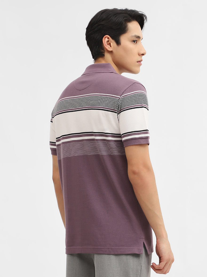 Purple & White Striped Slim Fit Polo T-Shirt | JadeBlue