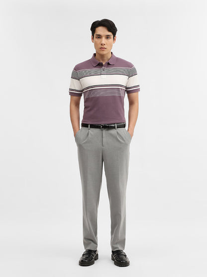 Purple & White Striped Slim Fit Polo T-Shirt | JadeBlue