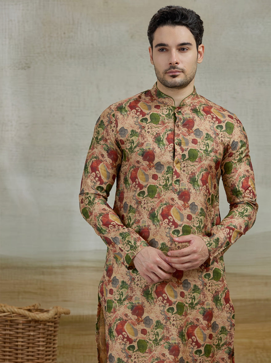 Beige & Green Printed Kurta | The Kurta Company