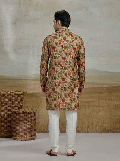 Beige & Green Printed Kurta | The Kurta Company