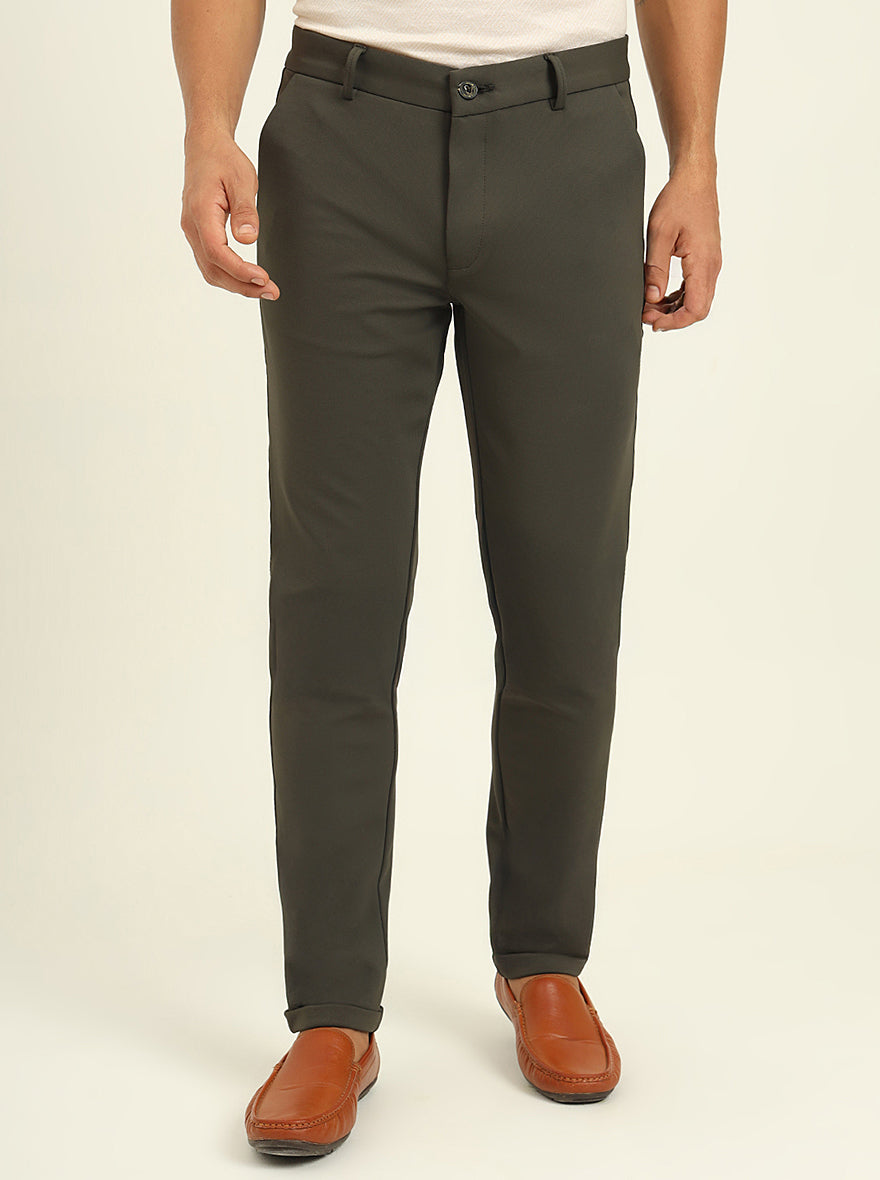Olive Solid Venice Fit Casual Trouser | JadeBlue