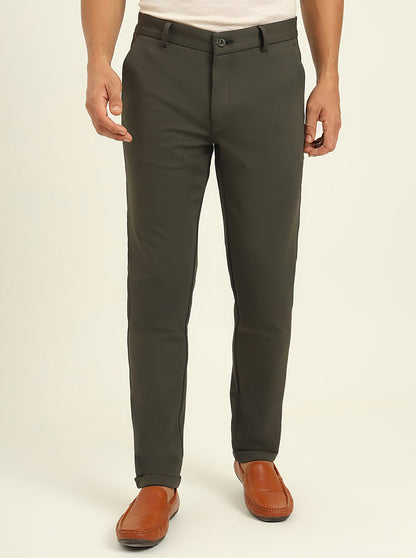 Olive Solid Venice Fit Casual Trouser | JadeBlue