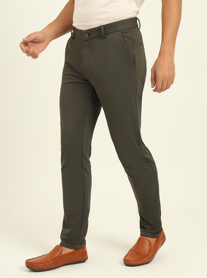 Olive Solid Venice Fit Casual Trouser | JadeBlue