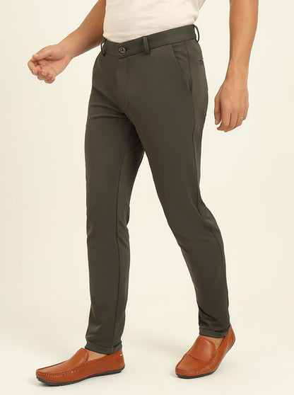 Olive Solid Venice Fit Casual Trouser | JadeBlue