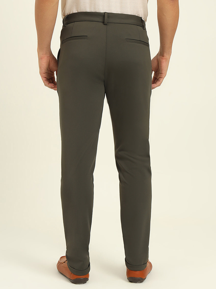 Olive Solid Venice Fit Casual Trouser | JadeBlue