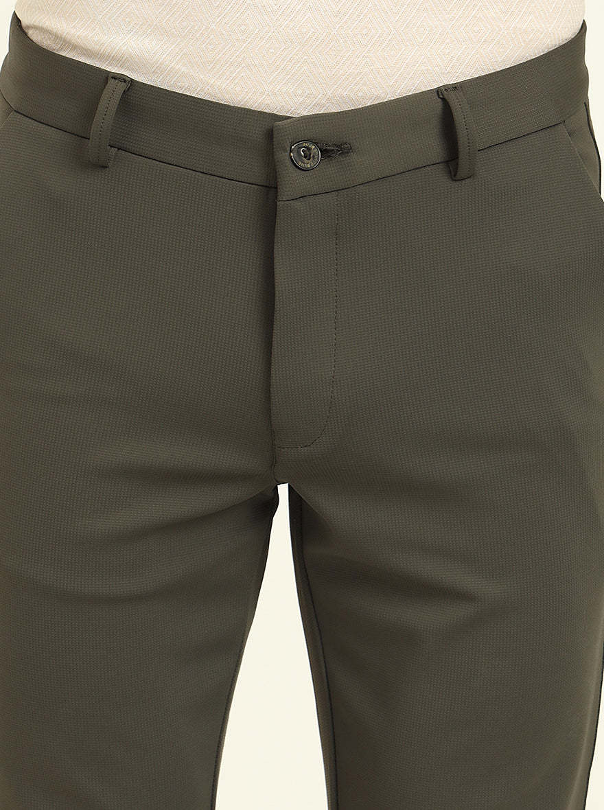 Olive Solid Venice Fit Casual Trouser | JadeBlue