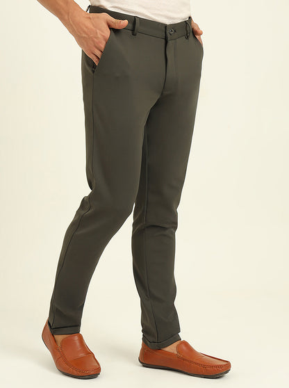 Olive Solid Venice Fit Casual Trouser | JadeBlue