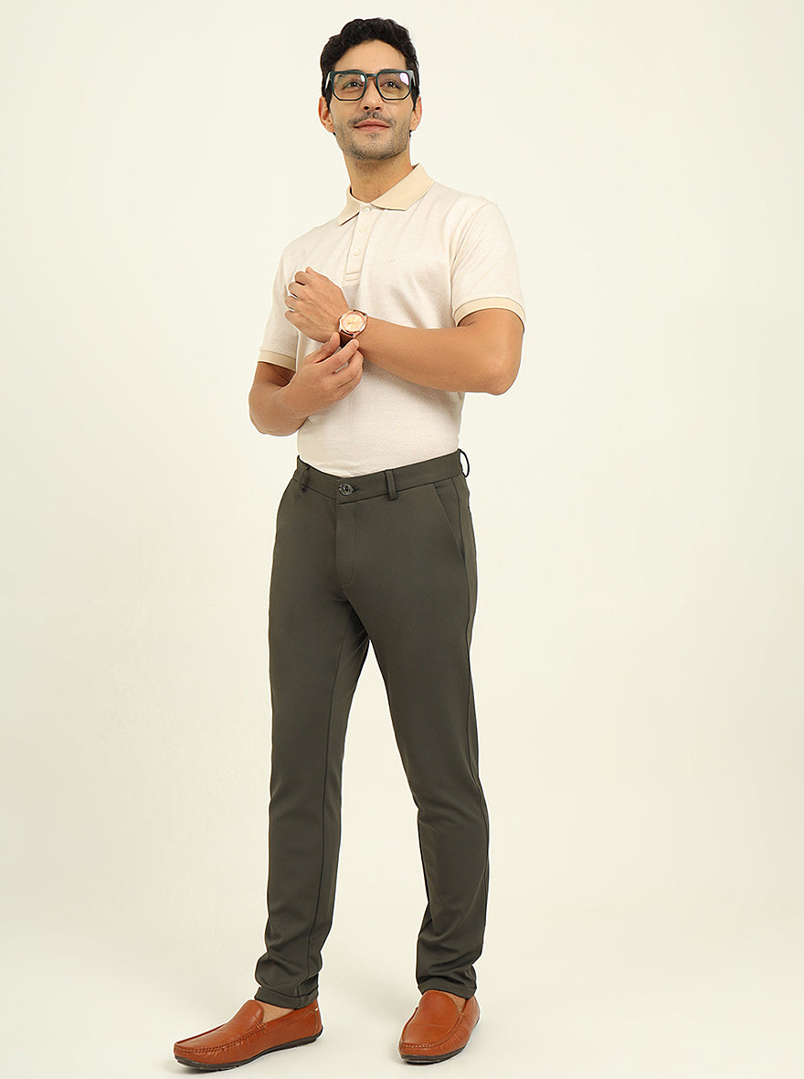 Olive Solid Venice Fit Casual Trouser | JadeBlue