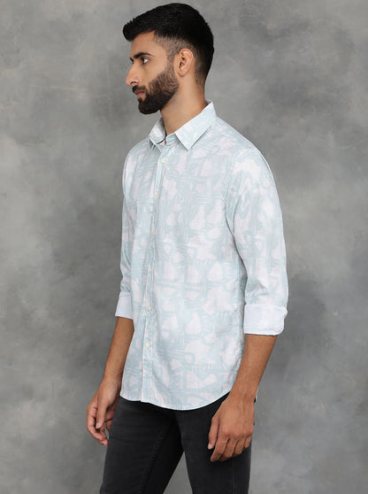 Light Green Printed Slim Fit Casual Shirt | GreenFibre