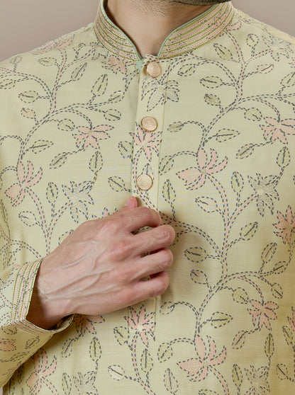 Mint Green Printed Kurta Pajama | Virasana