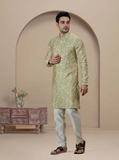 Mint Green Printed Kurta Pajama | Virasana