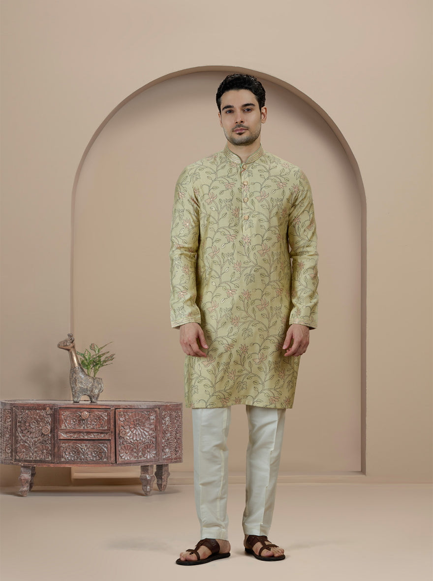 Mint Green Printed Kurta Pajama | Virasana