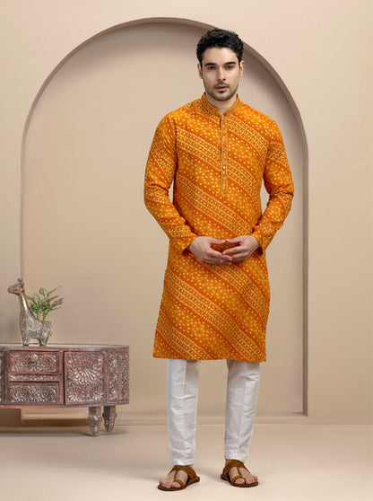 Yellow Printed Kurta Pajama | Virasana
