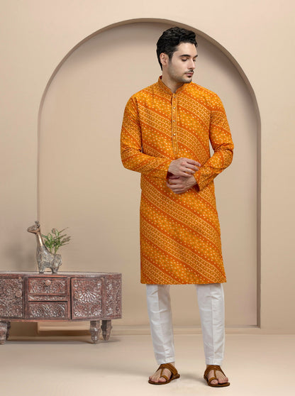 Yellow Printed Kurta Pajama | Virasana