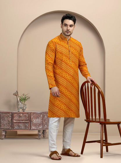 Yellow Printed Kurta Pajama | Virasana