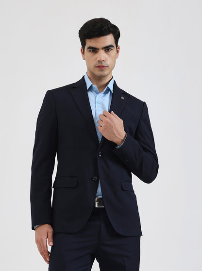 Navy Blue Solid Regular Fit Blazer | JB Studio