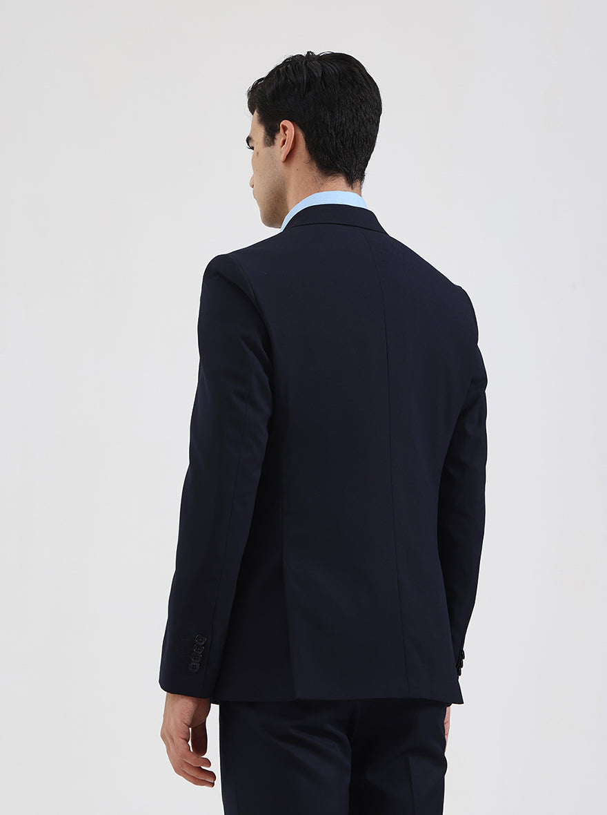 Navy Blue Solid Regular Fit Blazer | JB Studio