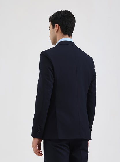 Navy Blue Solid Regular Fit Blazer | JB Studio