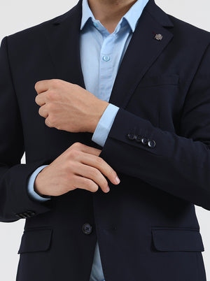 Navy Blue Solid Regular Fit Blazer | JB Studio