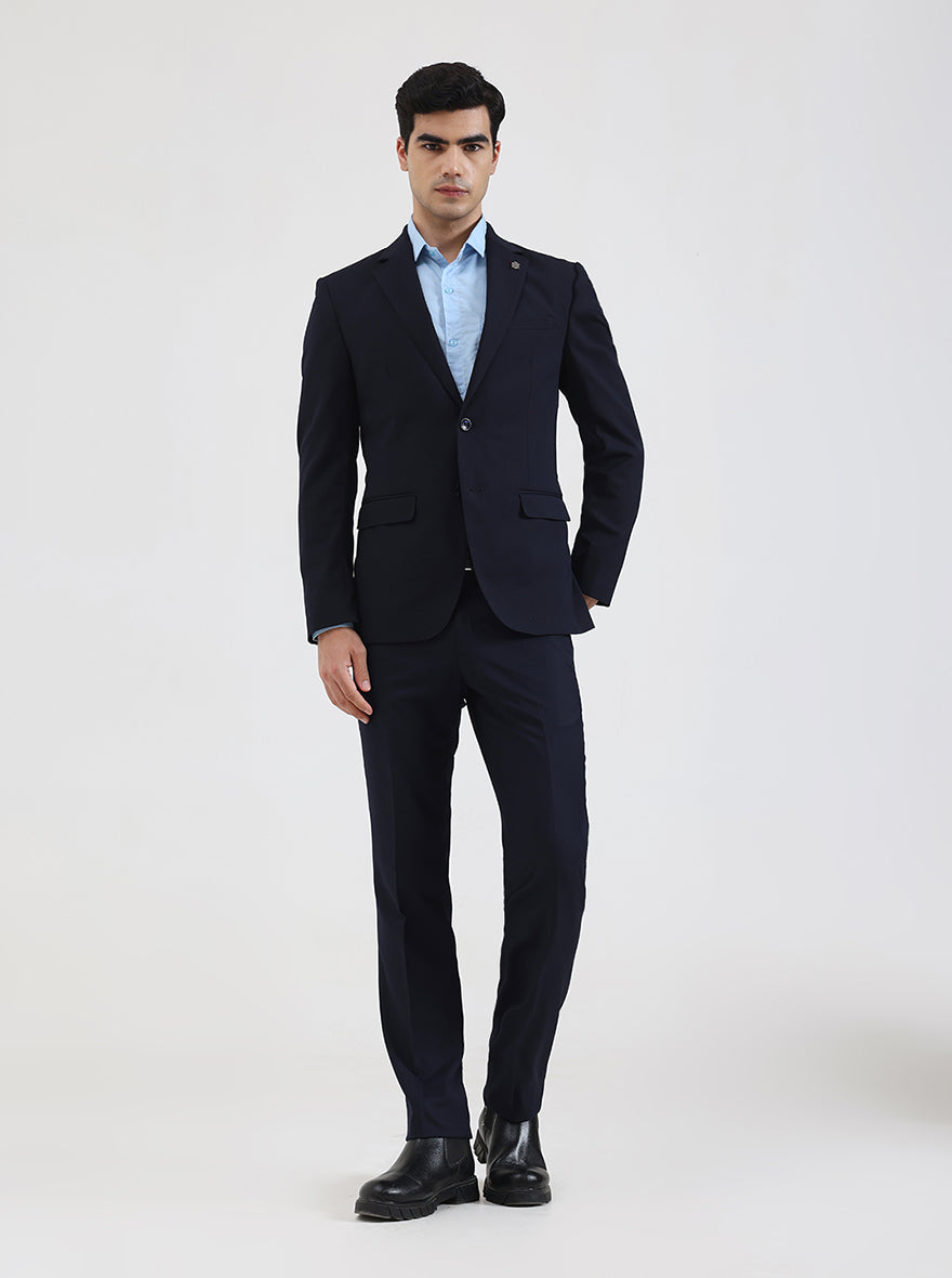 Navy Blue Solid Regular Fit Blazer | JB Studio