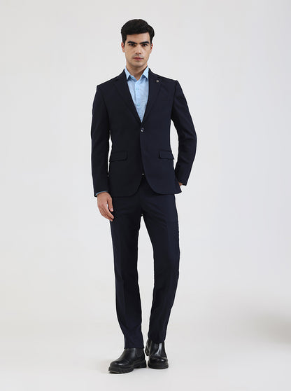 Navy Blue Solid Regular Fit Blazer | JB Studio