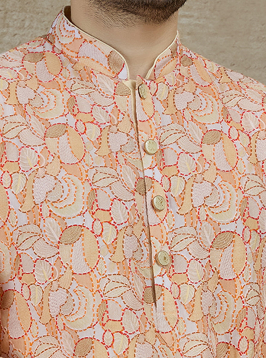 Orange & Cream Printed Kurta Pajama | Virasana