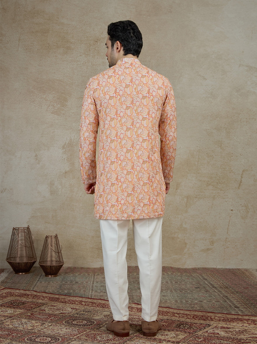 Orange & Cream Printed Kurta Pajama | Virasana
