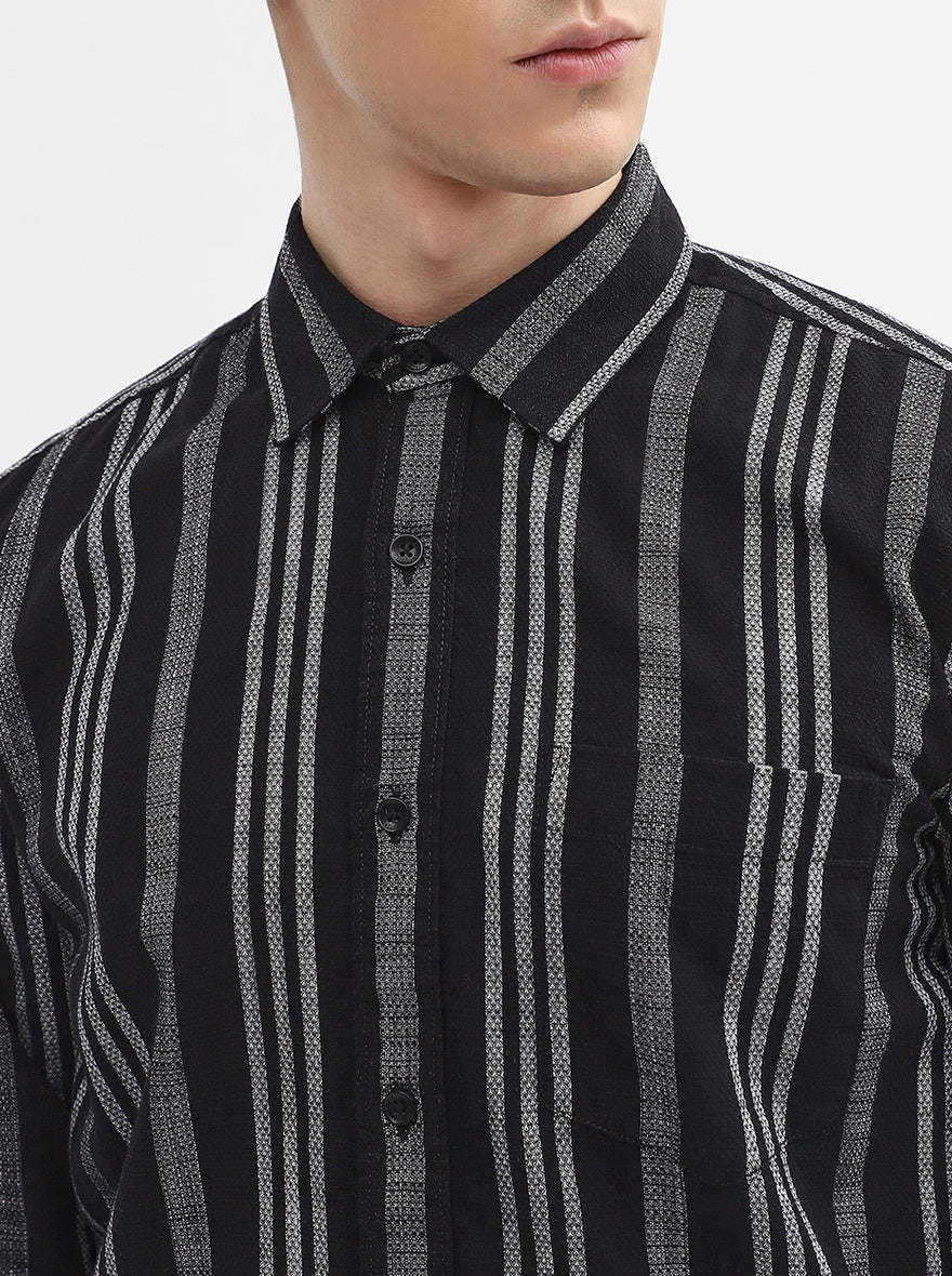 Black Striped Slim Fit Casual Shirt | JadeBlue