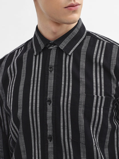 Black Striped Slim Fit Casual Shirt | JadeBlue