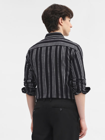 Black Striped Slim Fit Casual Shirt | JadeBlue