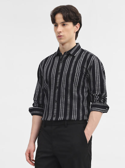 Black Striped Slim Fit Casual Shirt | JadeBlue