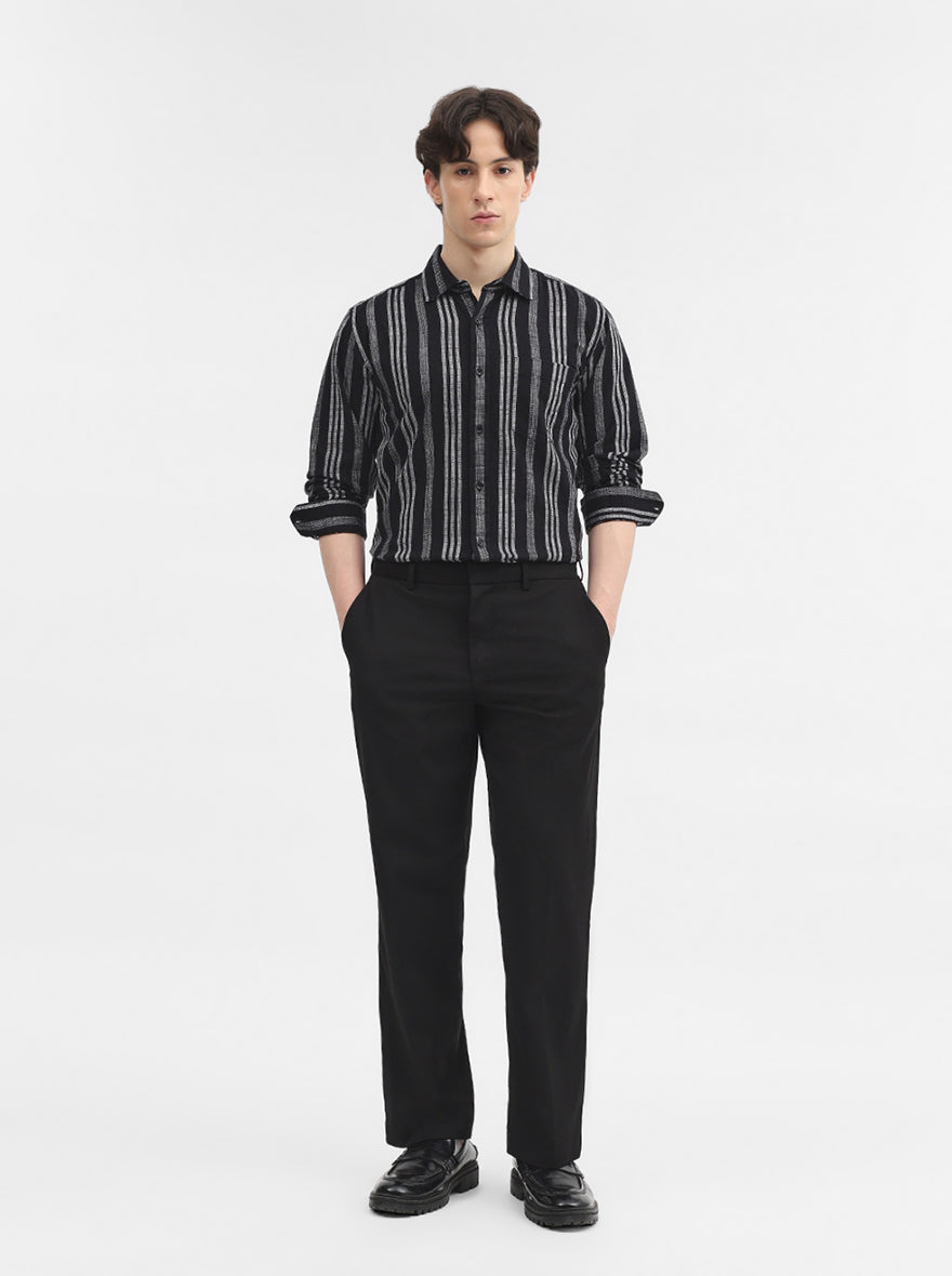 Black Striped Slim Fit Casual Shirt | JadeBlue
