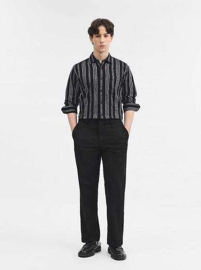 Black Striped Slim Fit Casual Shirt | JadeBlue