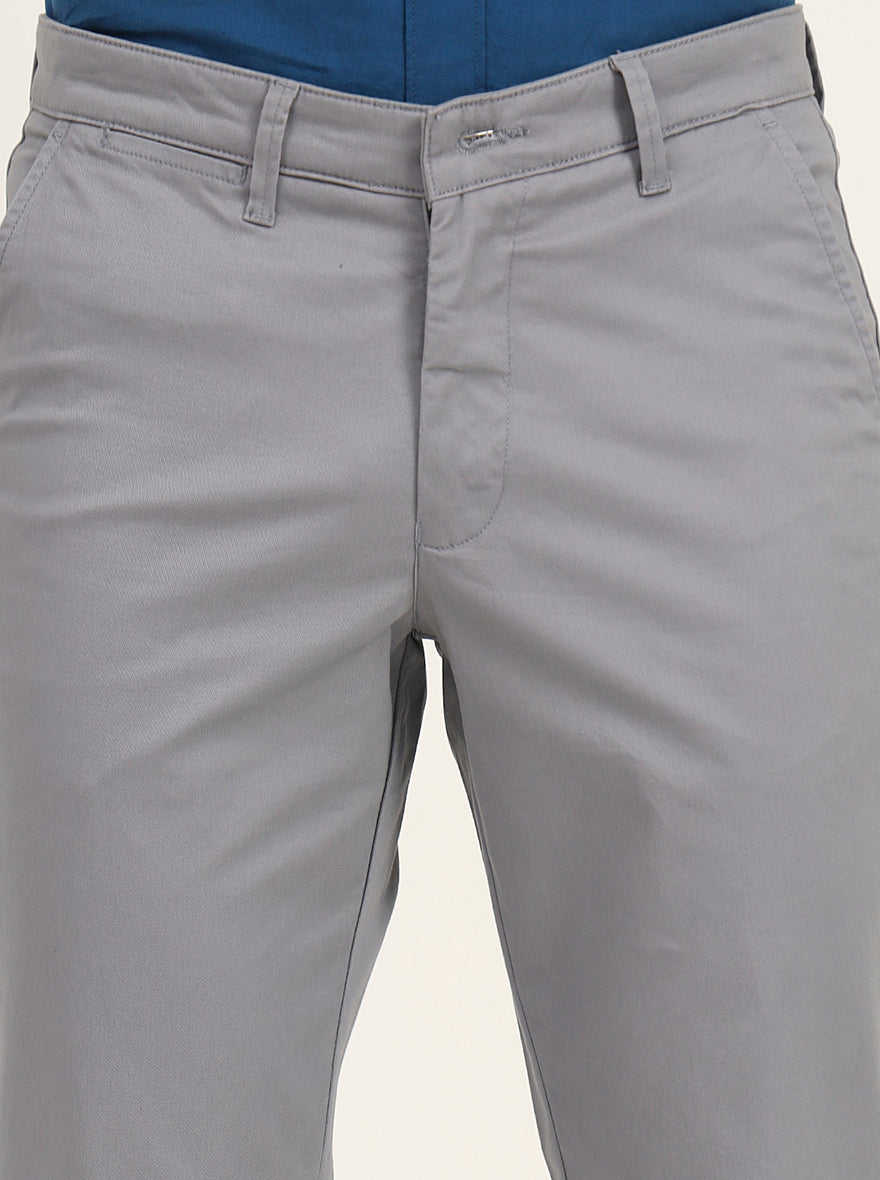Steel Grey Solid Neo Fit Casual Trouser | Greenfibre