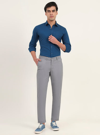 Steel Grey Solid Neo Fit Casual Trouser | Greenfibre