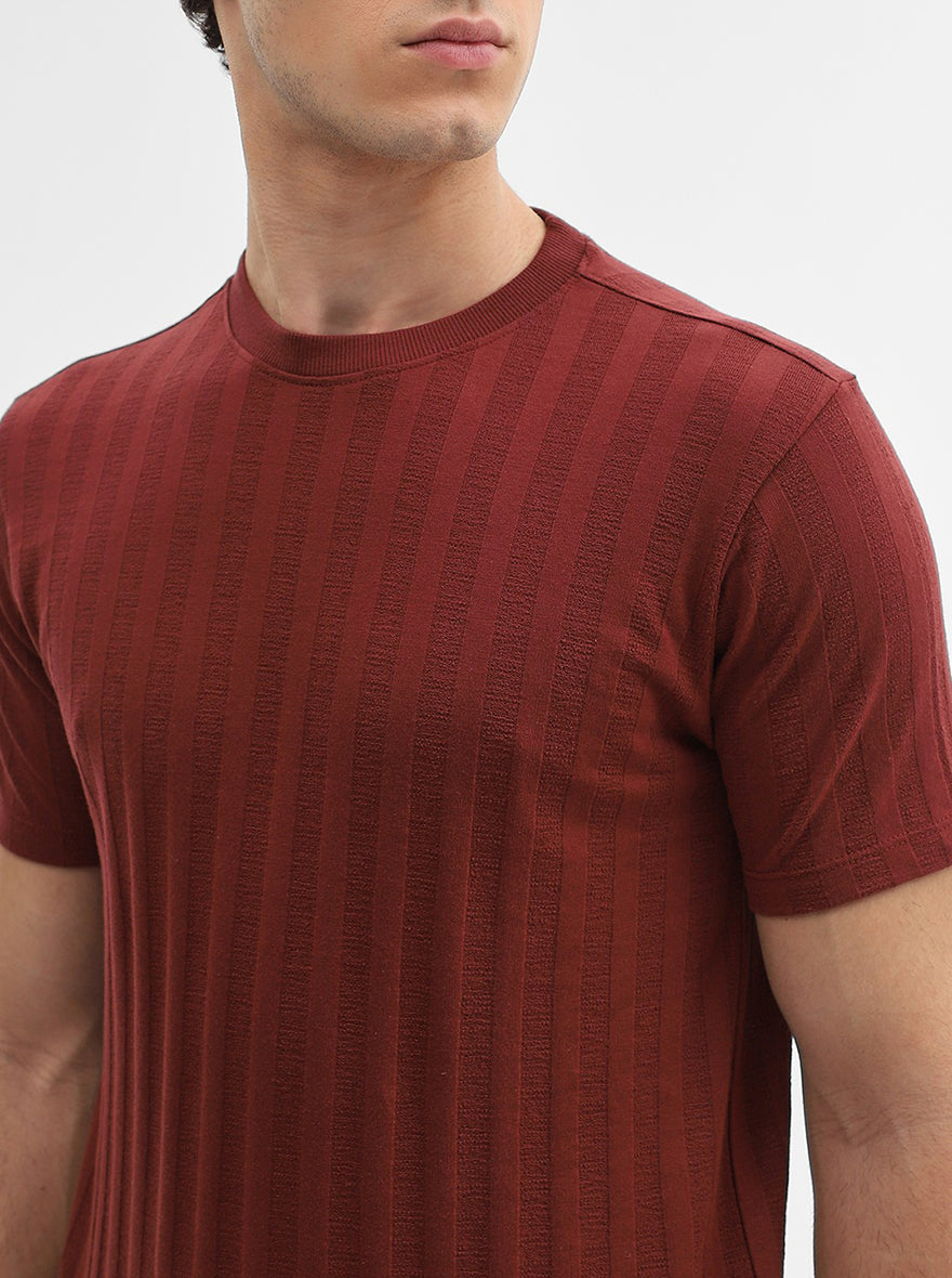 Rust Striped Slim Fit T-Shirt | JadeBlue